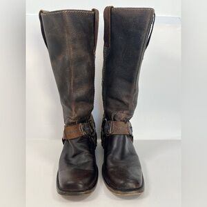 EUC! BedStu Womens Brown Leather Harness Boots Distressed Size 6.5